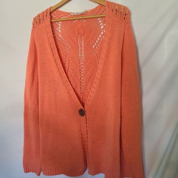 Soft Surroundings Crocheted Back‎ Single Button Coral Cardigan sz XL - Picture 1 of 6
